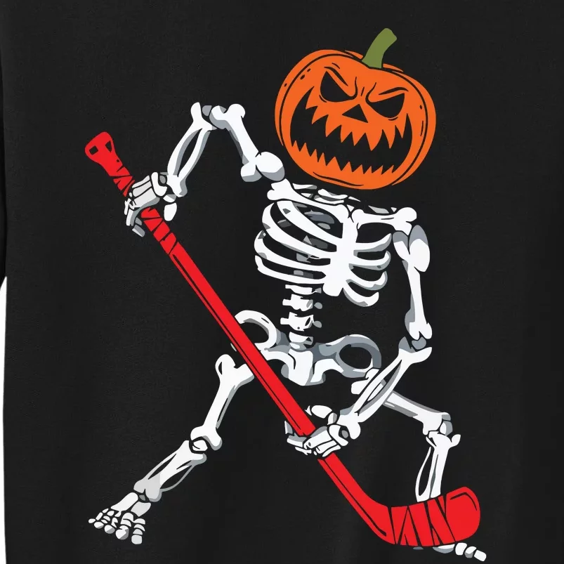 Skeleton Ice Hockey Halloween Pumpkin Hockey Boy Tall Sweatshirt