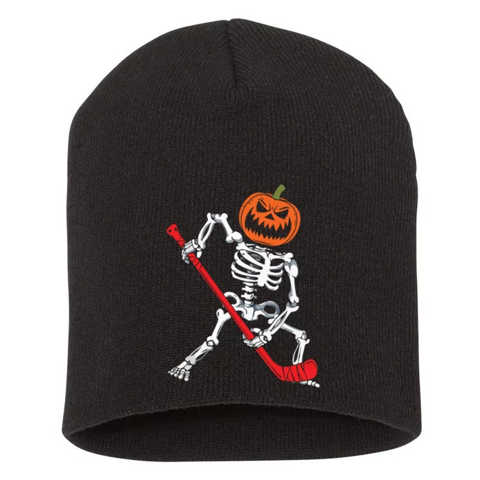 Skeleton Ice Hockey Halloween Pumpkin Hockey Boy Short Acrylic Beanie