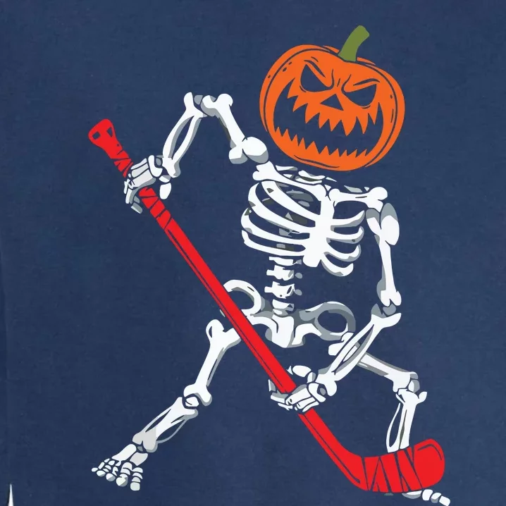 Skeleton Ice Hockey Halloween Pumpkin Hockey Boy Garment-Dyed Sweatshirt