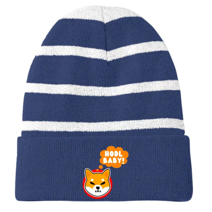 Shiba Inu Hodl Baby Striped Beanie with Solid Band