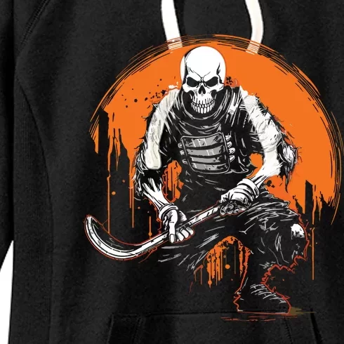 Skeleton Ice Hockey T Ee Halloween Funny Skull Gifts Graphic Women's Fleece Hoodie