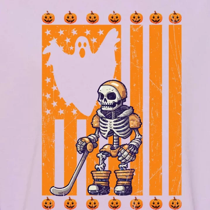 Skeleton Ice Hockey Player Ice Hockey Usa Flag Halloween Gift Garment-Dyed Sweatshirt