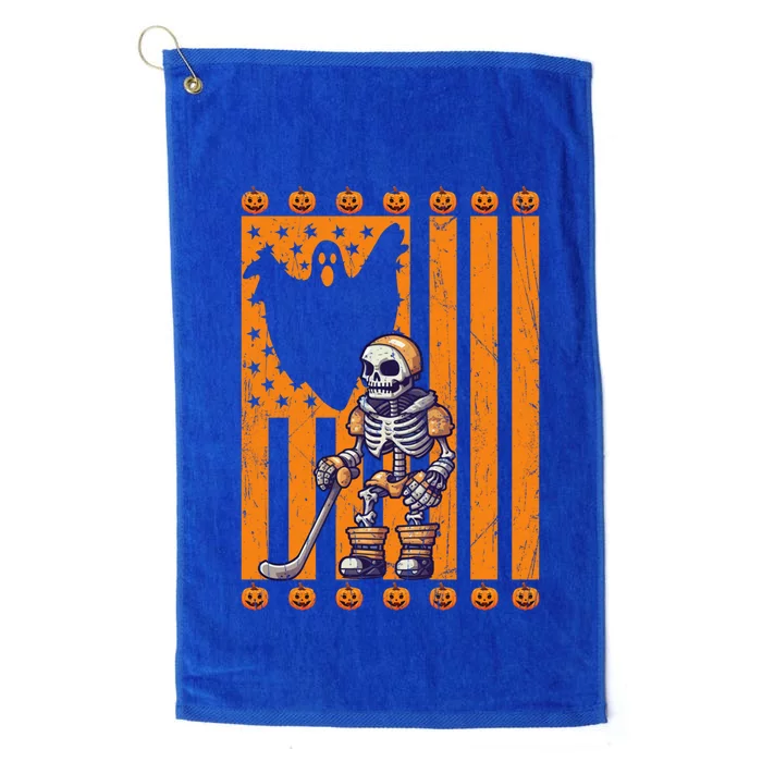 Skeleton Ice Hockey Player Ice Hockey Usa Flag Halloween Gift Platinum Collection Golf Towel