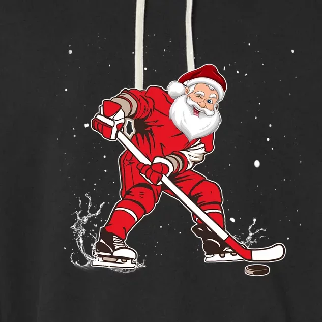 Santa Ice Hockey Christmas Pajama Xmas For Hockey Players Great Gift Garment-Dyed Fleece Hoodie