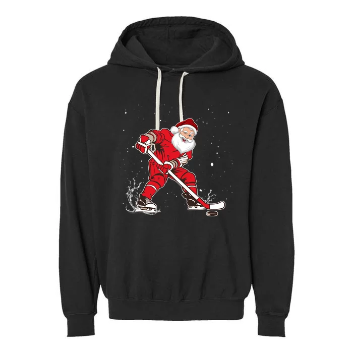 Santa Ice Hockey Christmas Pajama Xmas For Hockey Players Great Gift Garment-Dyed Fleece Hoodie