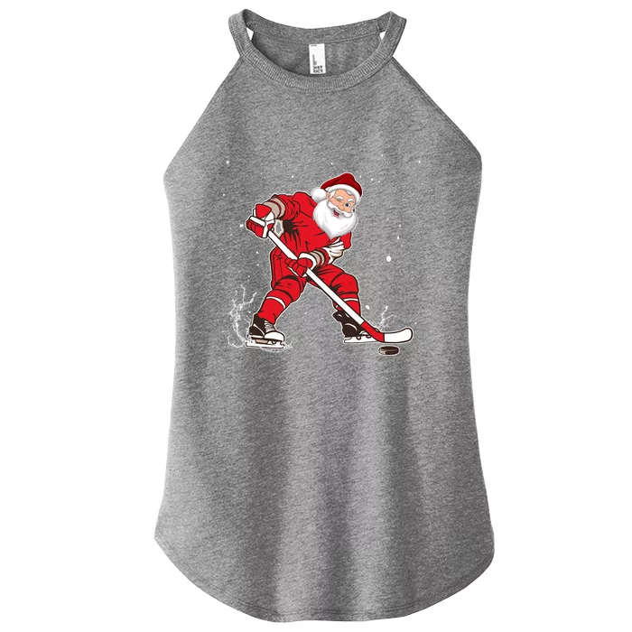 Santa Ice Hockey Christmas Pajama Xmas For Hockey Players Great Gift Women’s Perfect Tri Rocker Tank