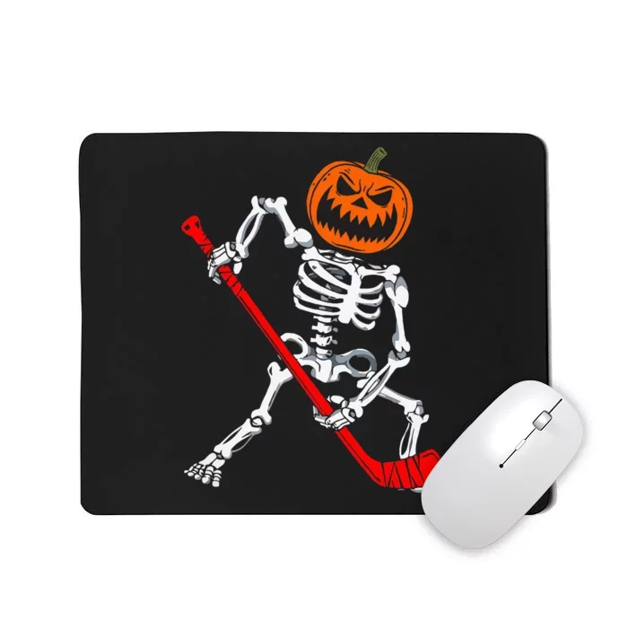 Skeleton Ice Hockey Halloween Pumpkin Hockey Mousepad