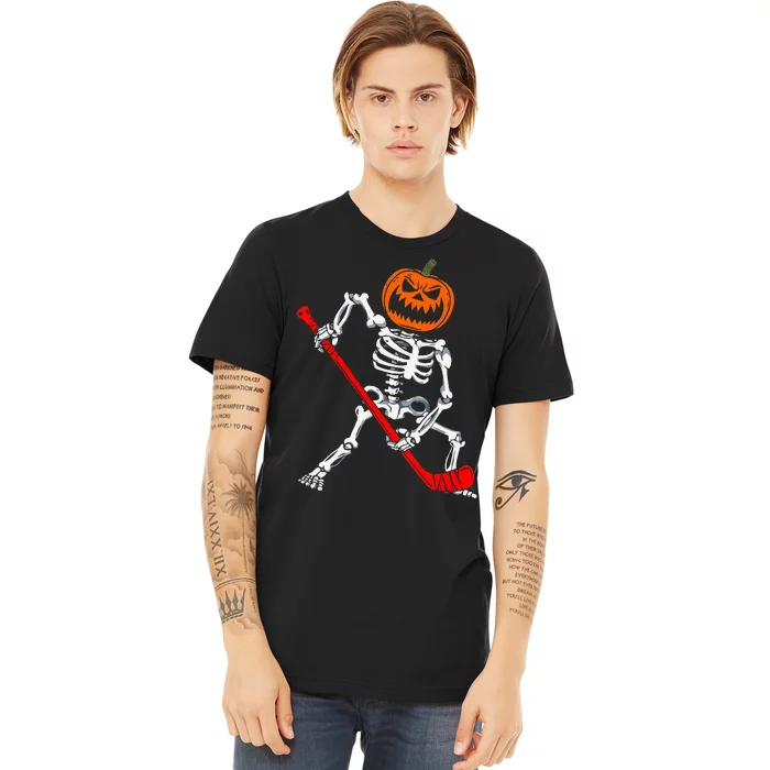 Skeleton Ice Hockey Halloween Pumpkin Hockey Premium T-Shirt