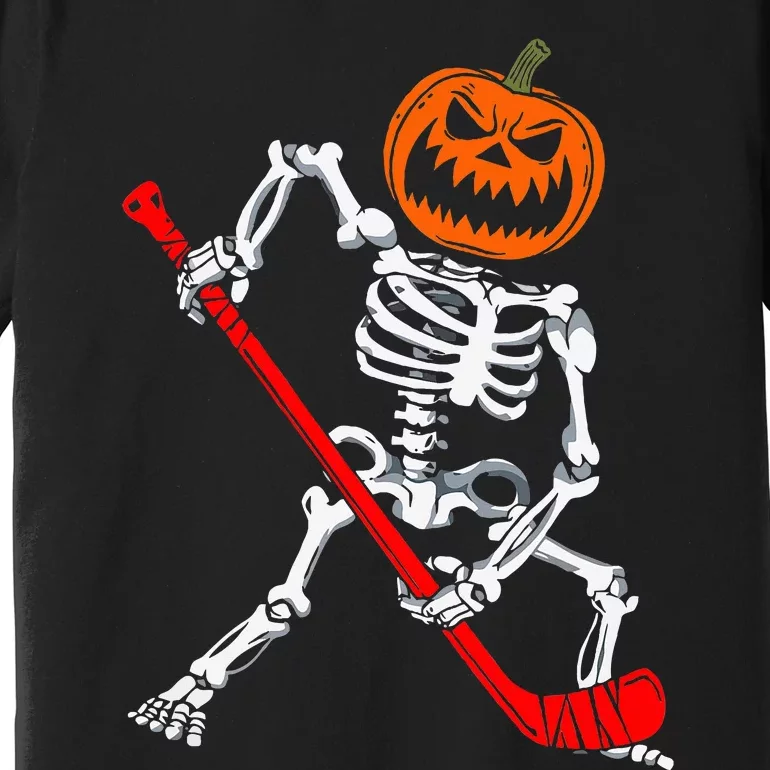 Skeleton Ice Hockey Halloween Pumpkin Hockey Premium T-Shirt