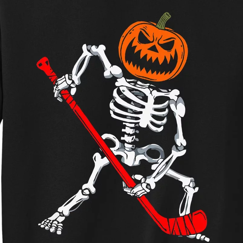 Skeleton Ice Hockey Halloween Pumpkin Hockey Tall Sweatshirt