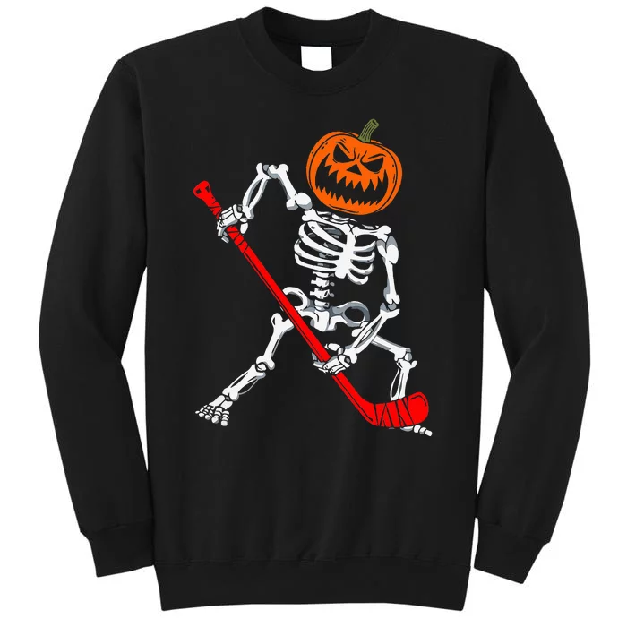 Skeleton Ice Hockey Halloween Pumpkin Hockey Tall Sweatshirt