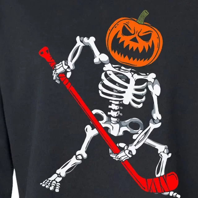 Skeleton Ice Hockey Halloween Pumpkin Hockey Cropped Pullover Crew