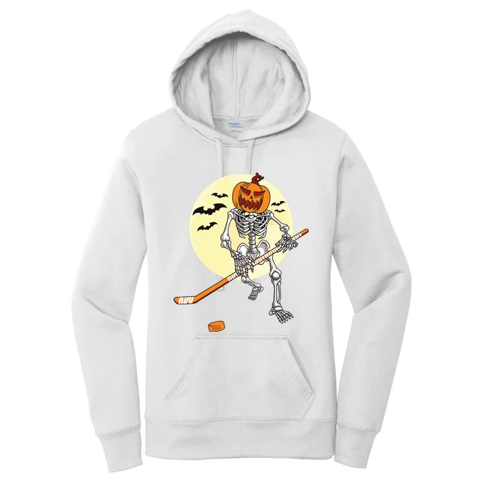 Skeleton Ice Hockey Halloween Cool Pumpkin Boy Women's Pullover Hoodie