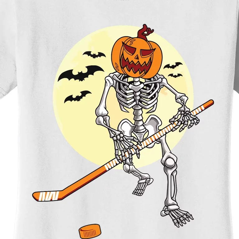 Skeleton Ice Hockey Halloween Cool Pumpkin Boy Women's T-Shirt