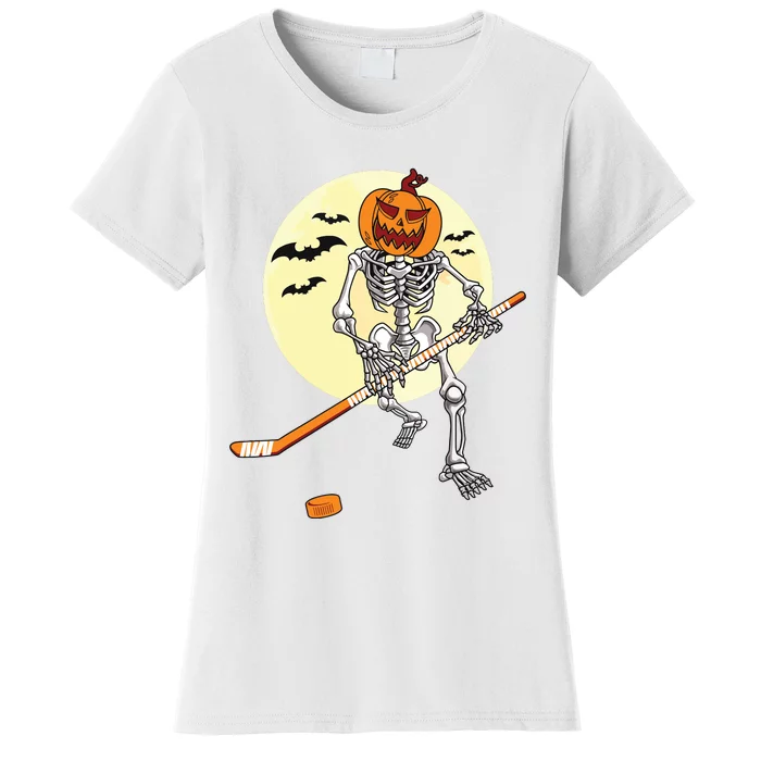 Skeleton Ice Hockey Halloween Cool Pumpkin Boy Women's T-Shirt