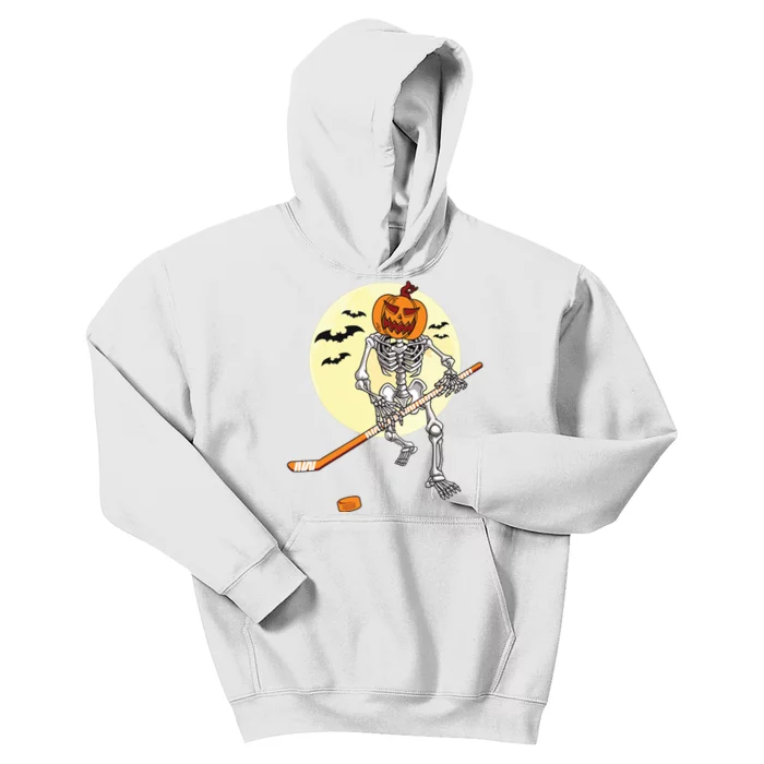 Skeleton Ice Hockey Halloween Cool Pumpkin Boy Kids Hoodie