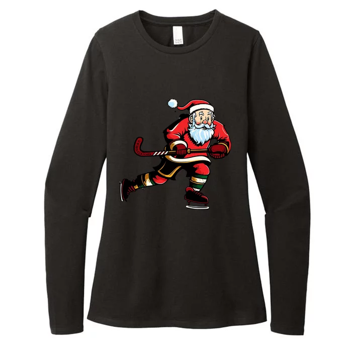 Santa Ice Hockey Lover Player Christmas Gift Womens CVC Long Sleeve Shirt