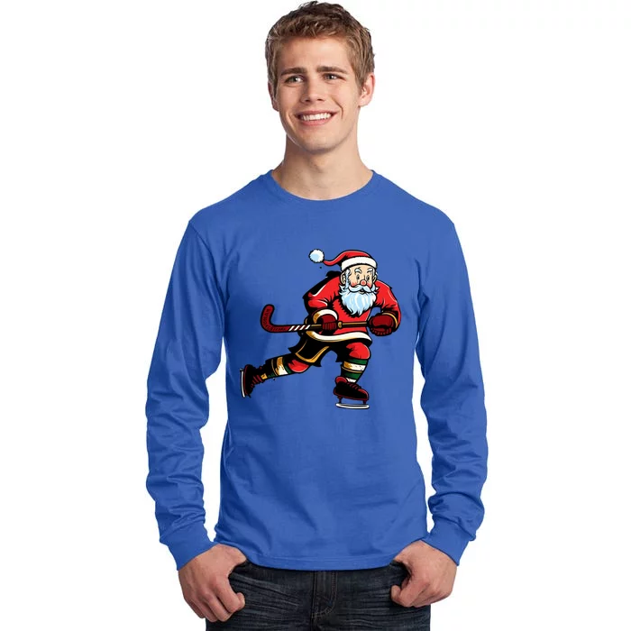 Santa Ice Hockey Lover Player Christmas Gift Tall Long Sleeve T-Shirt