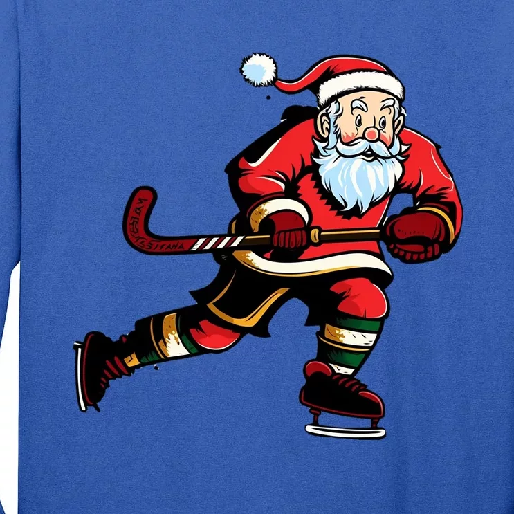 Santa Ice Hockey Lover Player Christmas Gift Tall Long Sleeve T-Shirt