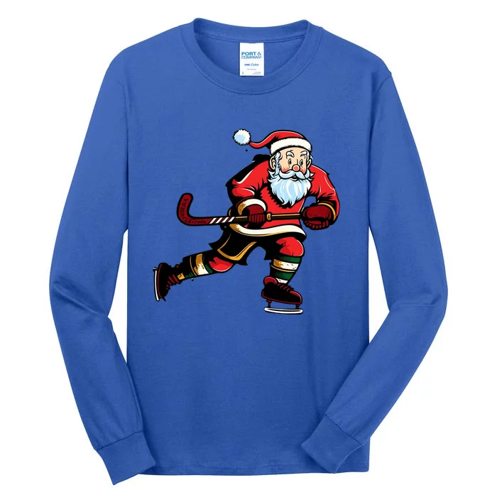 Santa Ice Hockey Lover Player Christmas Gift Tall Long Sleeve T-Shirt