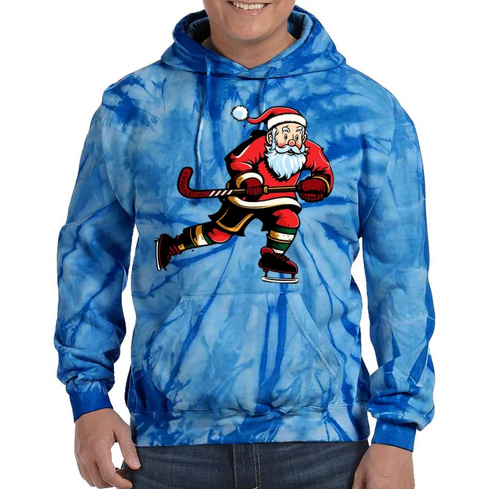 Santa Ice Hockey Lover Player Christmas Gift Tie Dye Hoodie