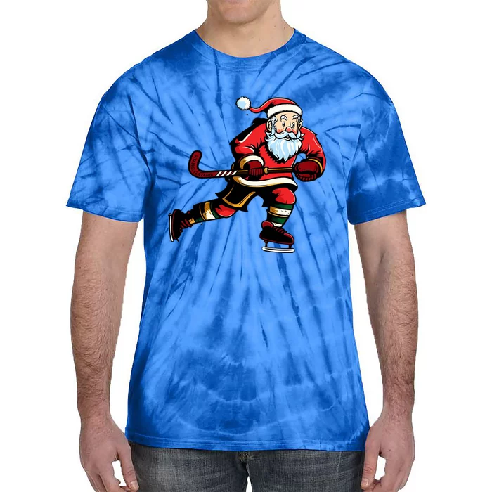 Santa Ice Hockey Lover Player Christmas Gift Tie-Dye T-Shirt