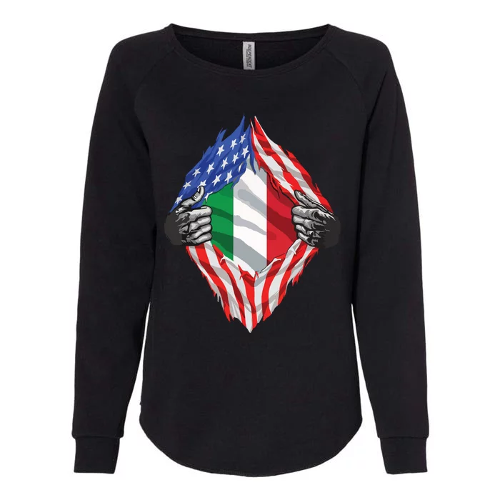 Super Italian Heritage Proud Italy Roots USA Flag Womens California Wash Sweatshirt