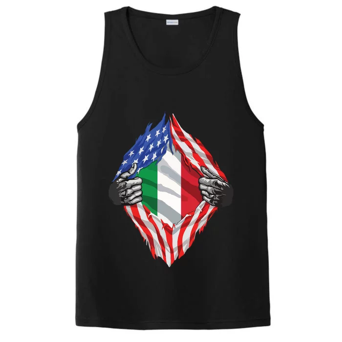 Super Italian Heritage Proud Italy Roots USA Flag Performance Tank