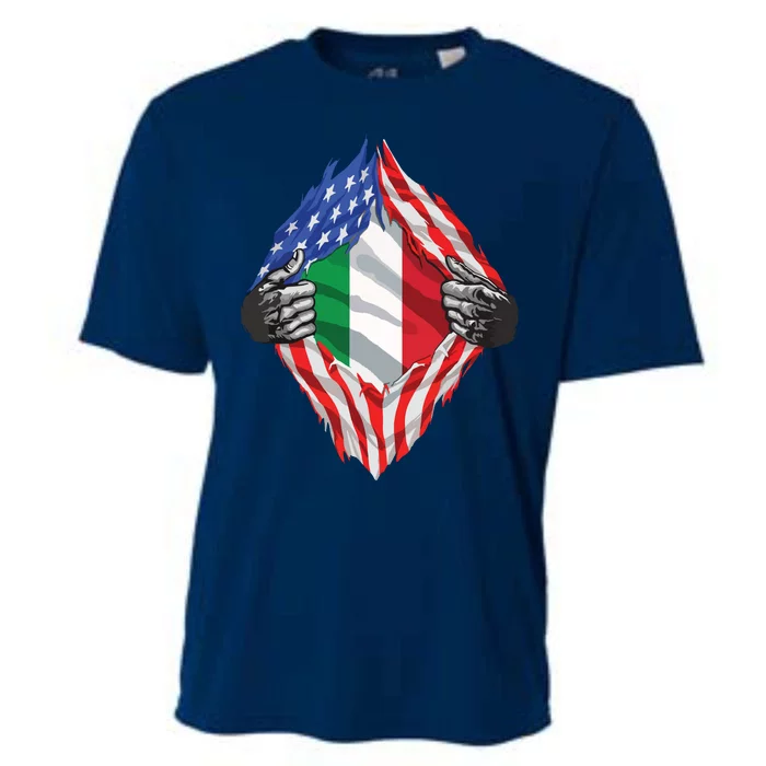 Super Italian Heritage Proud Italy Roots USA Flag Cooling Performance Crew T-Shirt