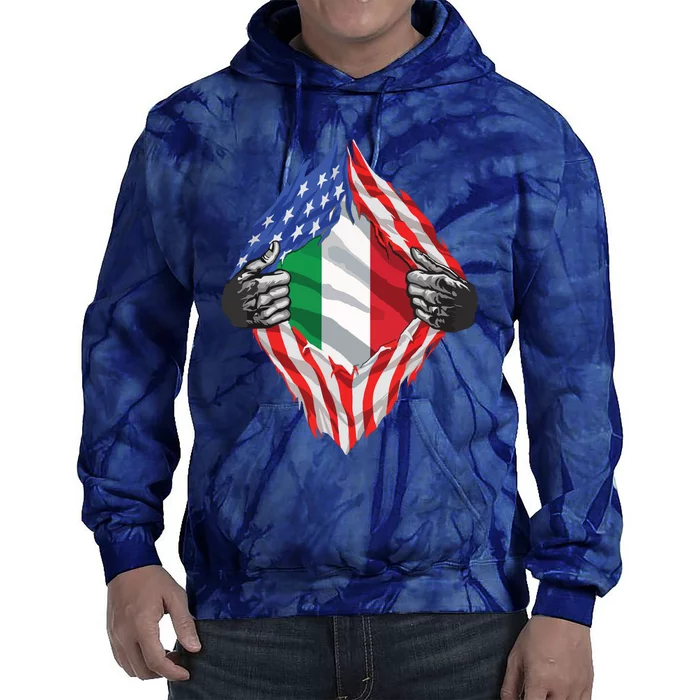 Super Italian Heritage Proud Italy Roots USA Flag Tie Dye Hoodie