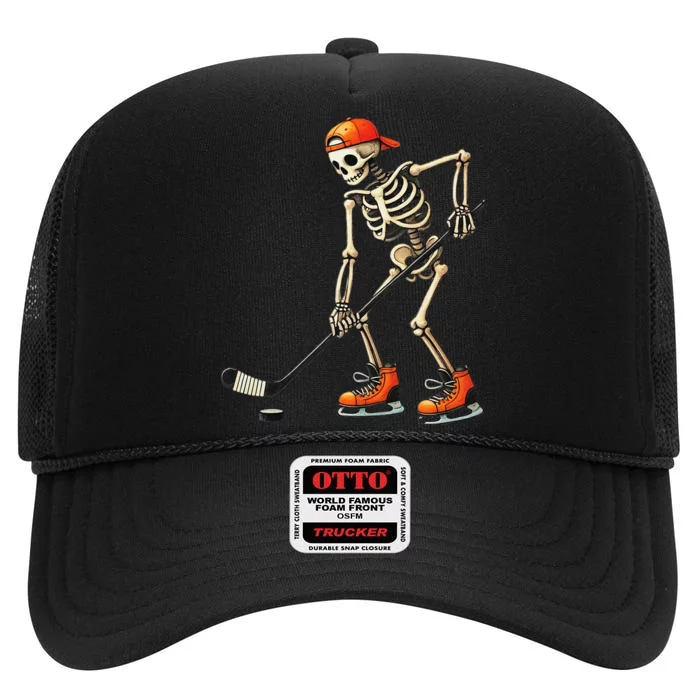 Skeleton Ice Hockey Halloween Costume Gift High Crown Mesh Trucker Hat