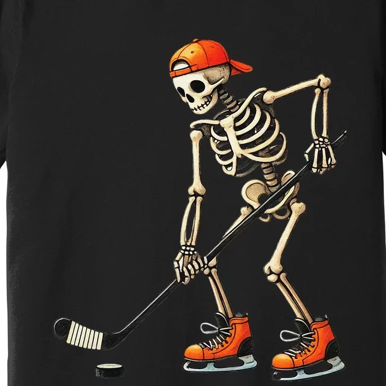 Skeleton Ice Hockey Halloween Costume Gift Premium T-Shirt