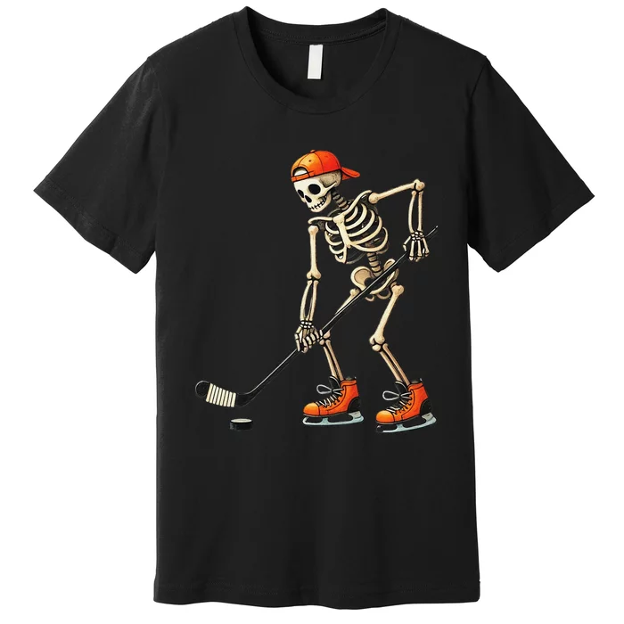 Skeleton Ice Hockey Halloween Costume Gift Premium T-Shirt