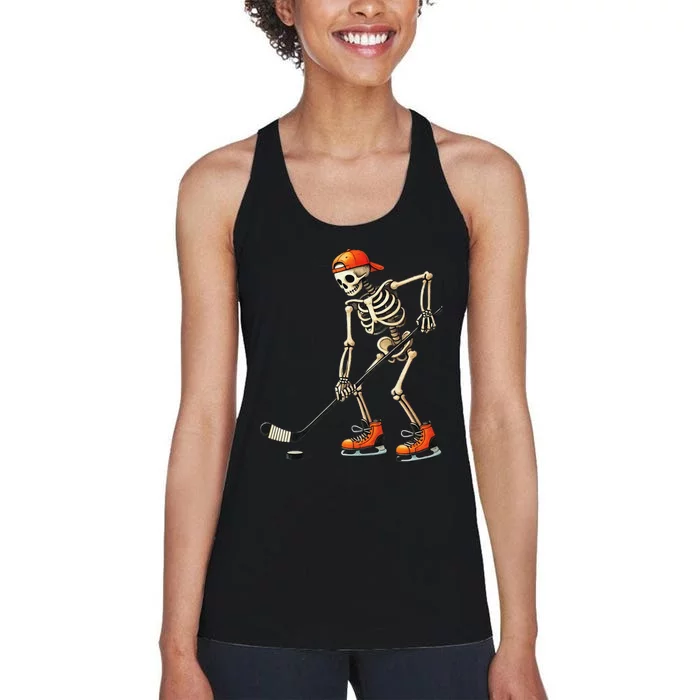 Skeleton Ice Hockey Halloween Costume Gift Women's Racerback Tank