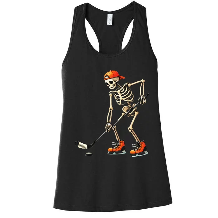 Skeleton Ice Hockey Halloween Costume Gift Women's Racerback Tank