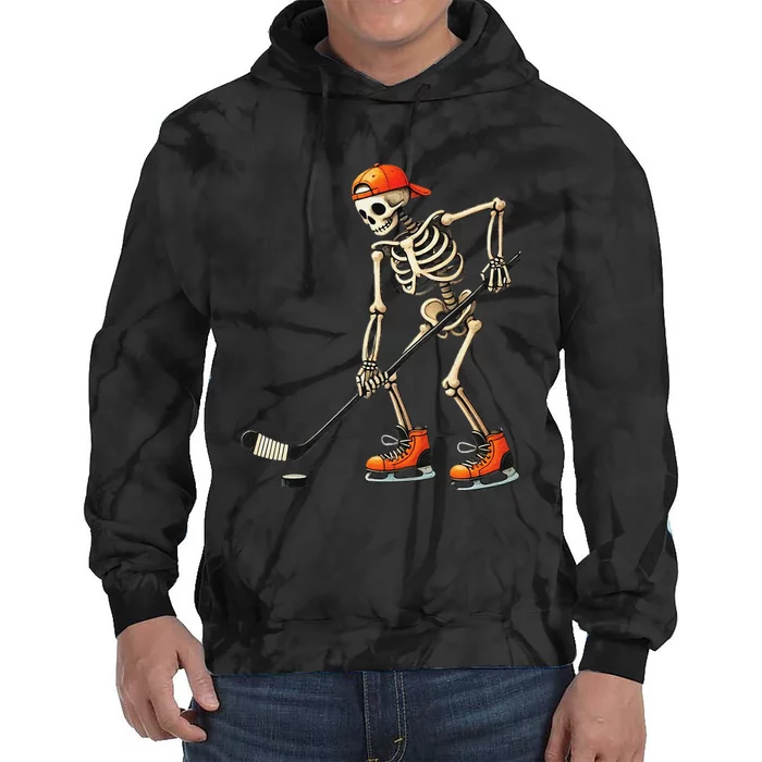 Skeleton Ice Hockey Halloween Costume Gift Tie Dye Hoodie