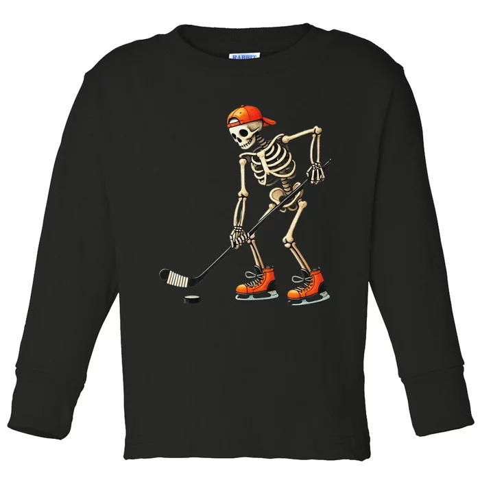 Skeleton Ice Hockey Halloween Costume Gift Toddler Long Sleeve Shirt