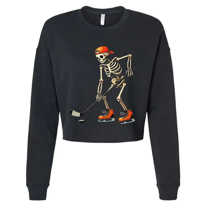 Skeleton Ice Hockey Halloween Costume Gift Cropped Pullover Crew