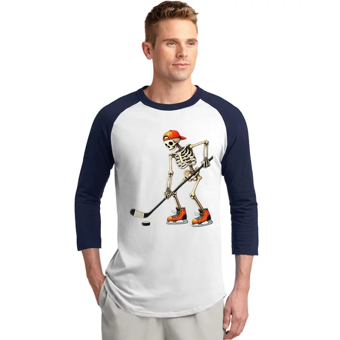 Skeleton Ice Hockey Halloween Costume Gift Baseball Sleeve Shirt