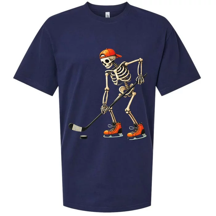 Skeleton Ice Hockey Halloween Costume Gift Sueded Cloud Jersey T-Shirt