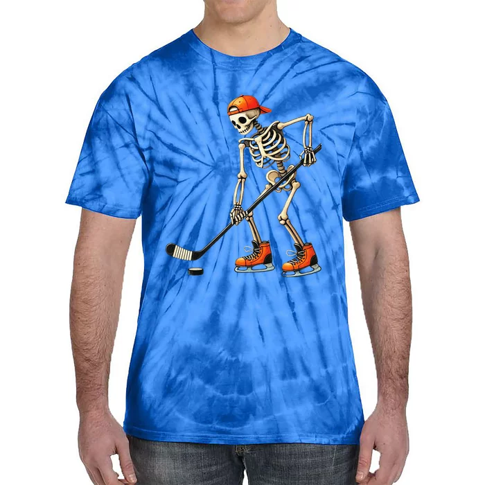 Skeleton Ice Hockey Halloween Costume Tie-Dye T-Shirt