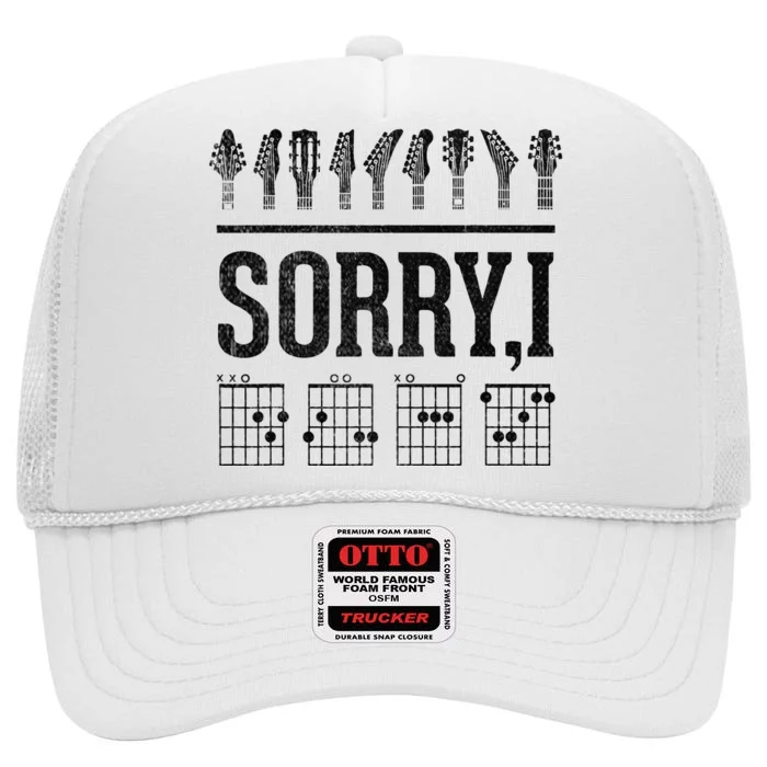 Sorry IDGAF Hidden Message Music Note Dgaf Guitar Chords High Crown Mesh Trucker Hat