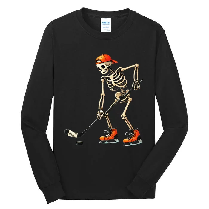 Skeleton Ice Hockey Halloween Costume Tall Long Sleeve T-Shirt