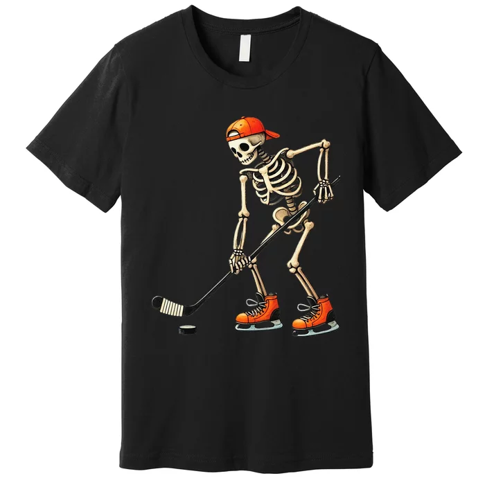 Skeleton Ice Hockey Halloween Costume Premium T-Shirt