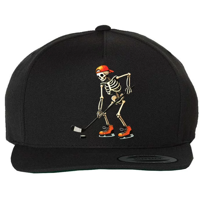 Skeleton Ice Hockey Halloween Wool Snapback Cap