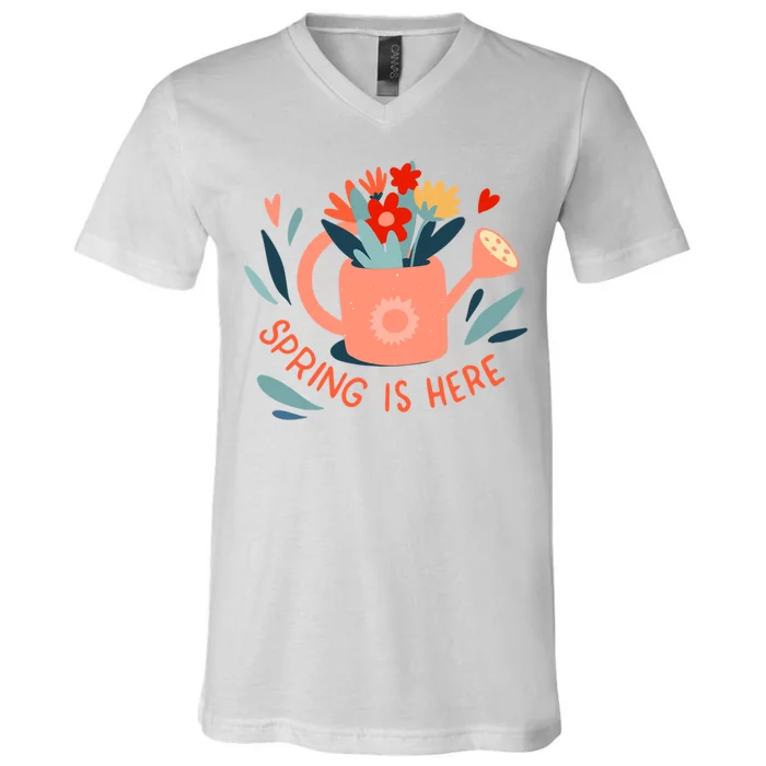 Spring Is Here Gardening Floral V-Neck T-Shirt