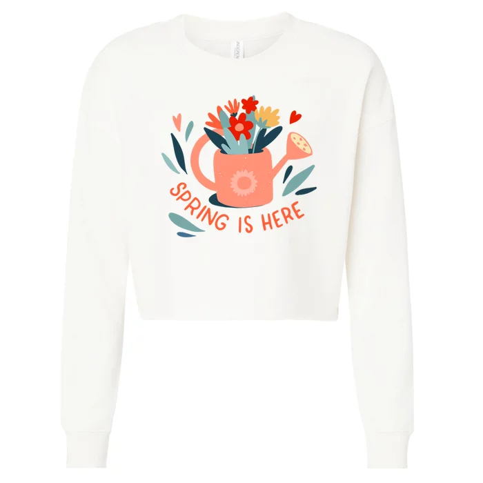 Spring Is Here Gardening Floral Cropped Pullover Crew