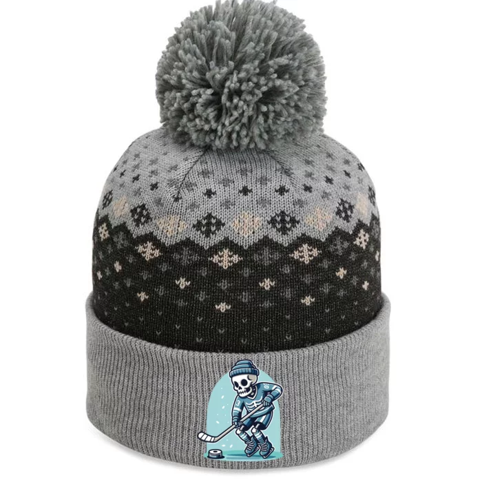 Skeleton Ice Hockey The Baniff Cuffed Pom Beanie