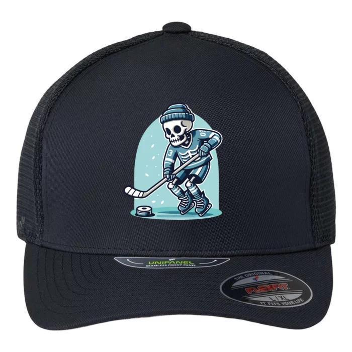 Skeleton Ice Hockey Flexfit Unipanel Trucker Cap