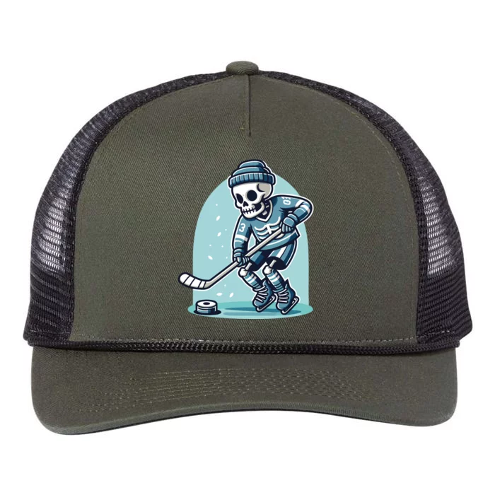 Skeleton Ice Hockey Retro Rope Trucker Hat Cap